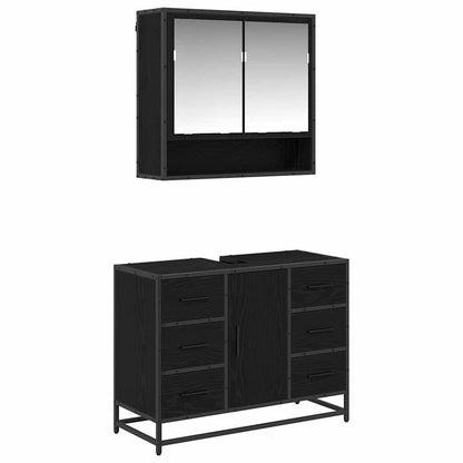 Badezimmermöbel-Set 2 stk. Schwarz Eichen-Optik 80 x 33 x 60 cm
