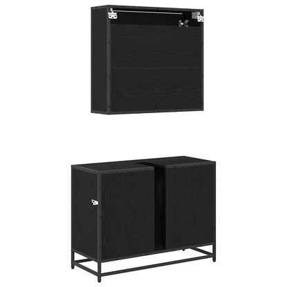 Badezimmermöbel-Set 2 stk. Schwarz Eichen-Optik 80 x 33 x 60 cm