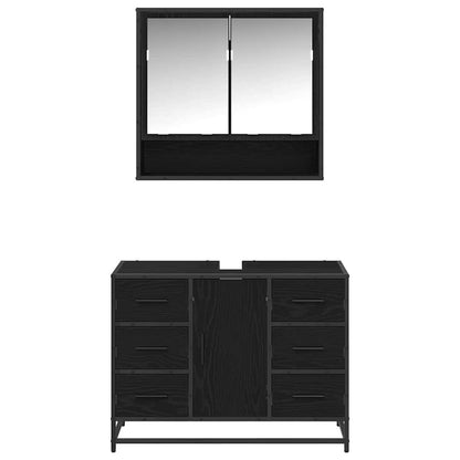 Badezimmermöbel-Set 2 stk. Schwarz Eichen-Optik 80 x 33 x 60 cm