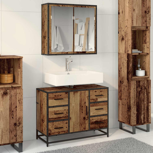 Badezimmermöbel-Set 2 stk. Altholz 80 x 33 x 60 cm