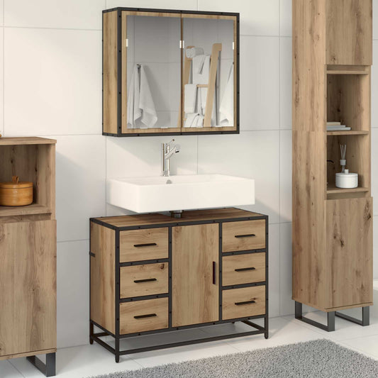 Badezimmermöbel-Set 2 stk. Artisan-Eiche 80 x 33 x 60 cm