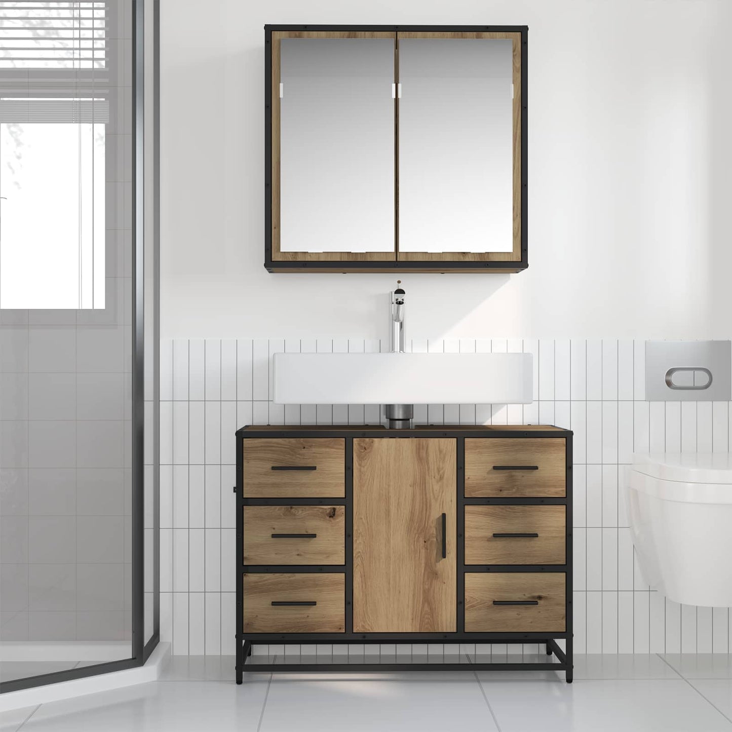 Badezimmermöbel-Set 2 stk. Artisan-Eiche 80 x 33 x 60 cm