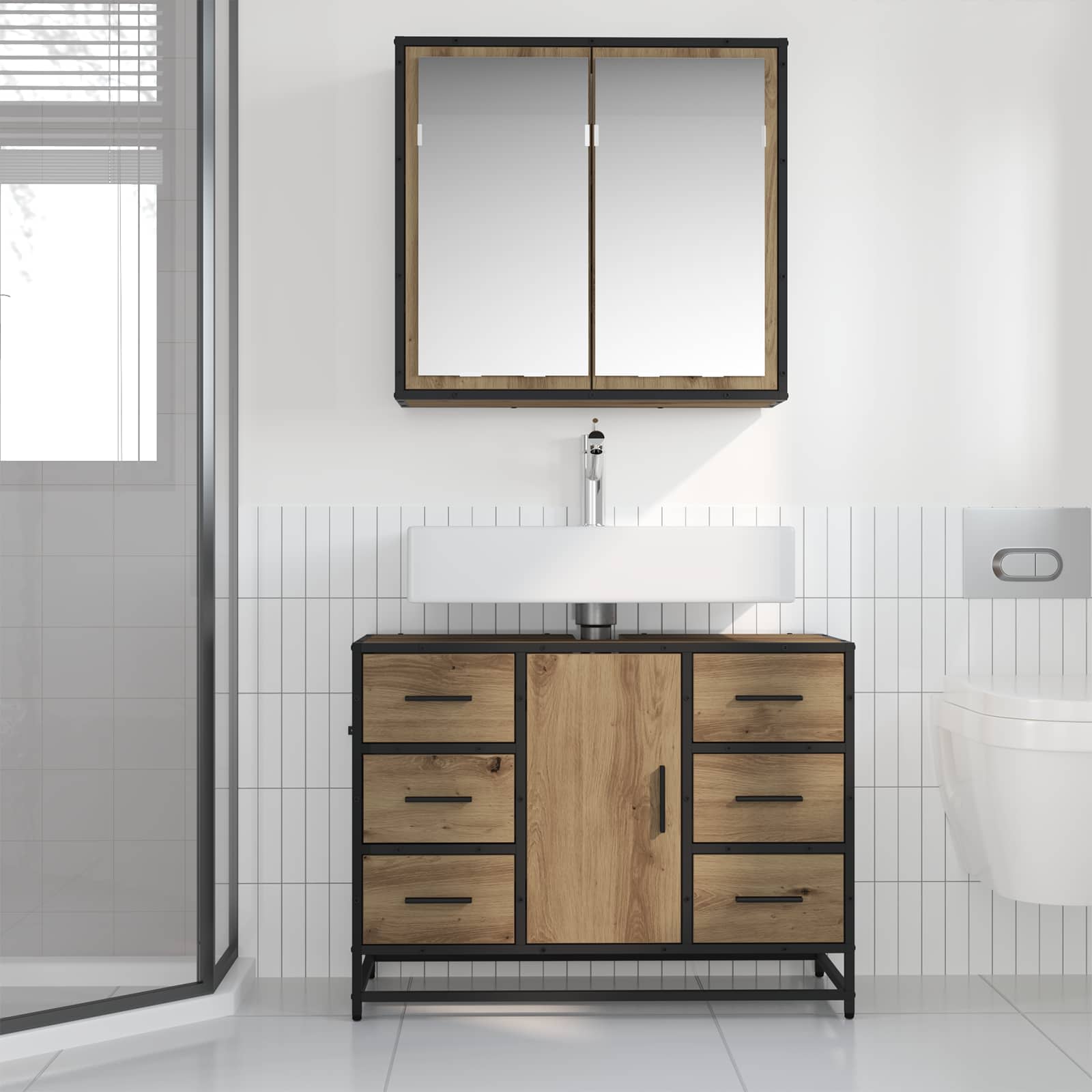 Badezimmermöbel-Set 2 stk. Artisan-Eiche 80 x 33 x 60 cm