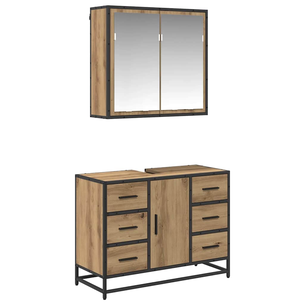 Badezimmermöbel-Set 2 stk. Artisan-Eiche 80 x 33 x 60 cm