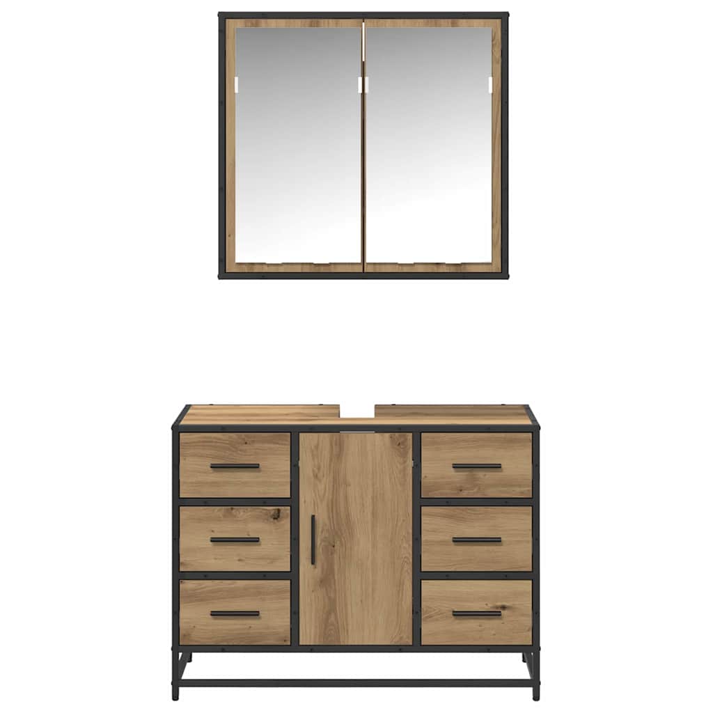 Badezimmermöbel-Set 2 stk. Artisan-Eiche 80 x 33 x 60 cm