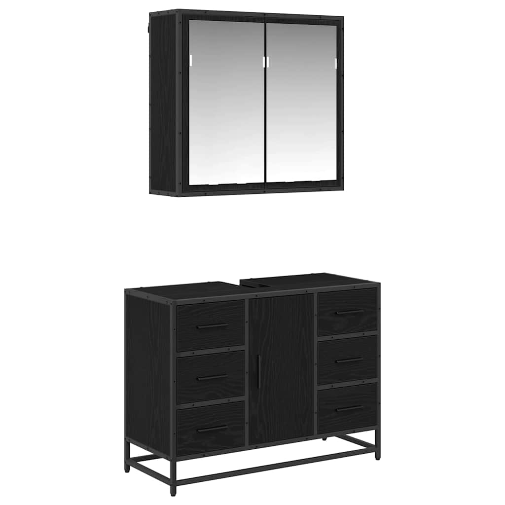 Badezimmermöbel-Set 2 pcs Schwarz Eichen-Optik Holzwerkstoff