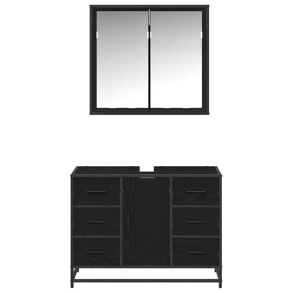 Badezimmermöbel-Set 2 stk. Schwarz Eichen-Optik 80 x 33 x 60 cm