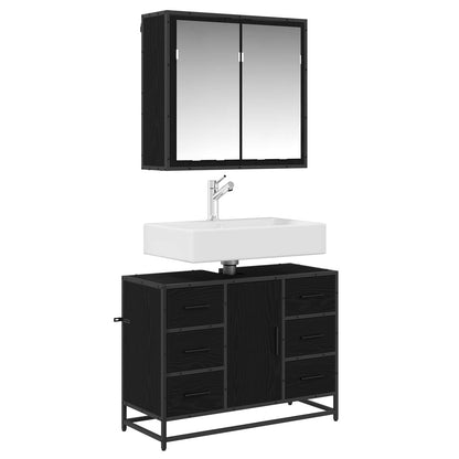 Badezimmermöbel-Set 2 stk. Schwarz Eichen-Optik 80 x 33 x 60 cm