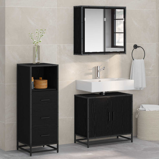Badezimmermöbel-Set 3 stk. Schwarz Eichen-Optik 65 x 33 x 60 cm