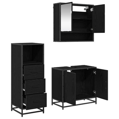 Badezimmermöbel-Set 3 stk. Schwarz Eichen-Optik 65 x 33 x 60 cm
