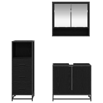 Badezimmermöbel-Set 3 stk. Schwarz Eichen-Optik 65 x 33 x 60 cm