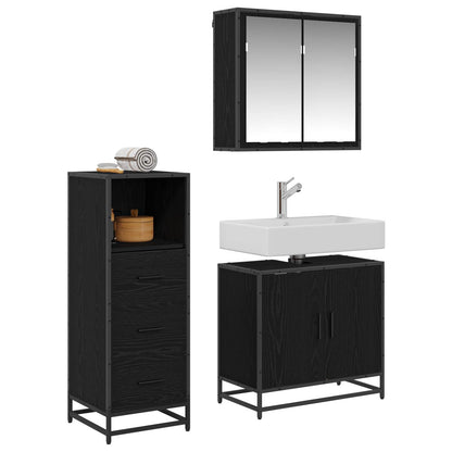 Badezimmermöbel-Set 3 stk. Schwarz Eichen-Optik 65 x 33 x 60 cm