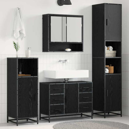 Badezimmermöbel-Set 4 Stk. Schwarz Eichen-Optik Holzwerkstoff