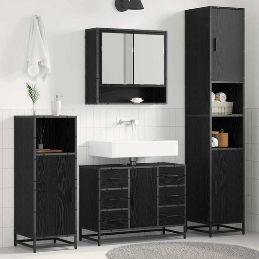 Badezimmermöbel-Set 4 stk. Schwarz Eichen-Optik