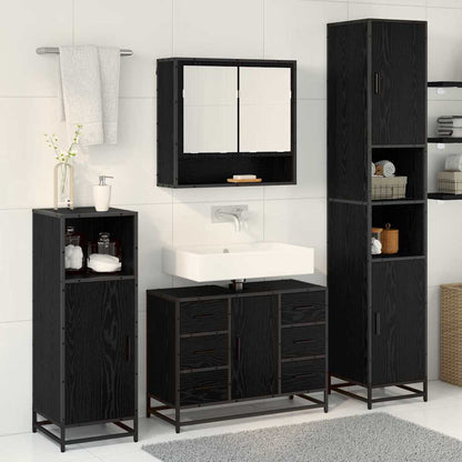 Badezimmermöbel-Set 4 Stk. Schwarz Eichen-Optik Holzwerkstoff