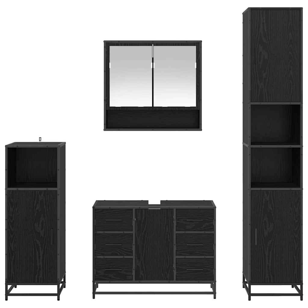 Badezimmermöbel-Set 4 pcs Schwarz Eichen-Optik Holzwerkstoff