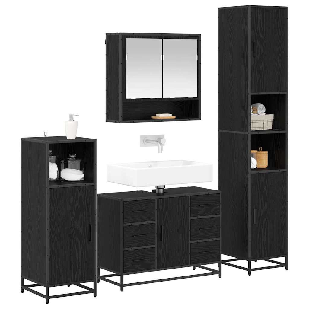 Badezimmermöbel-Set 4 pcs Schwarz Eichen-Optik Holzwerkstoff