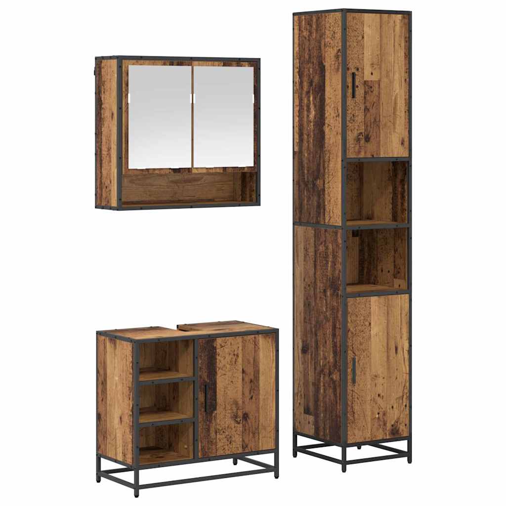 Badezimmermöbel-Set mit Regal 3 pcs Altholz Holzwerkstoff