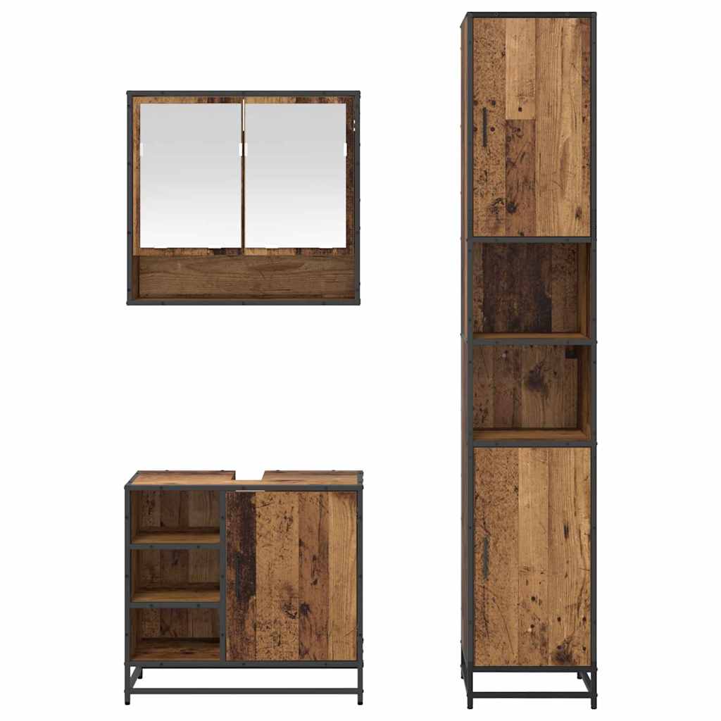 Badezimmermöbel-Set mit Regal 3 pcs Altholz Holzwerkstoff
