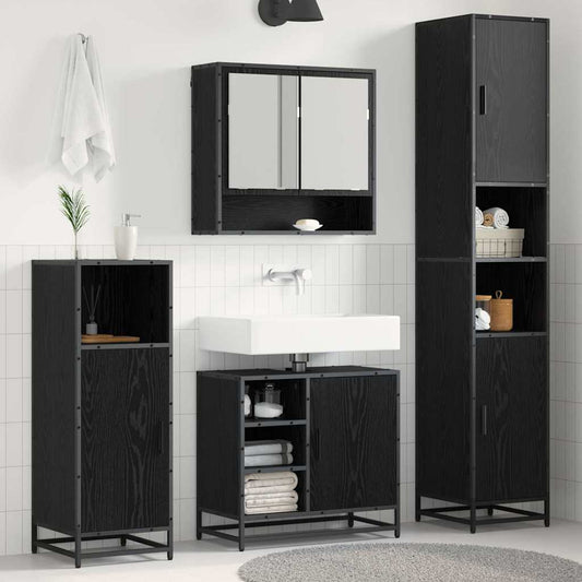 Badezimmermöbel-Set 3 stk. Schwarz Eichen-Optik