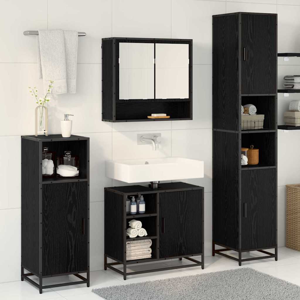Badezimmermöbel-Set 3 stk. Schwarz Eichen-Optik