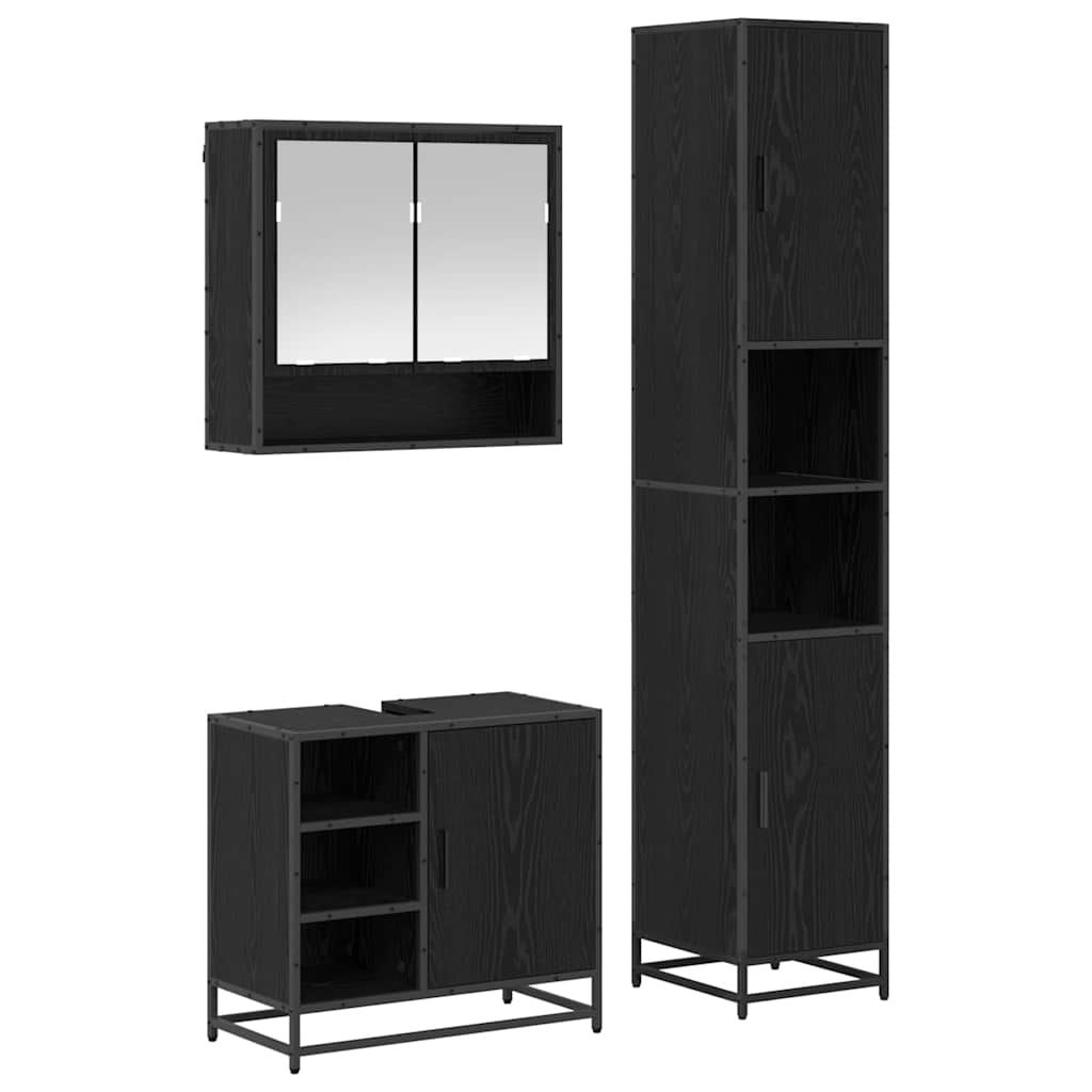 Badezimmermöbel-Set 3 stk. Schwarz Eichen-Optik