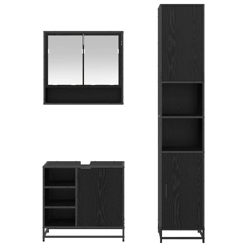 Badezimmermöbel-Set 3 stk. Schwarz Eichen-Optik