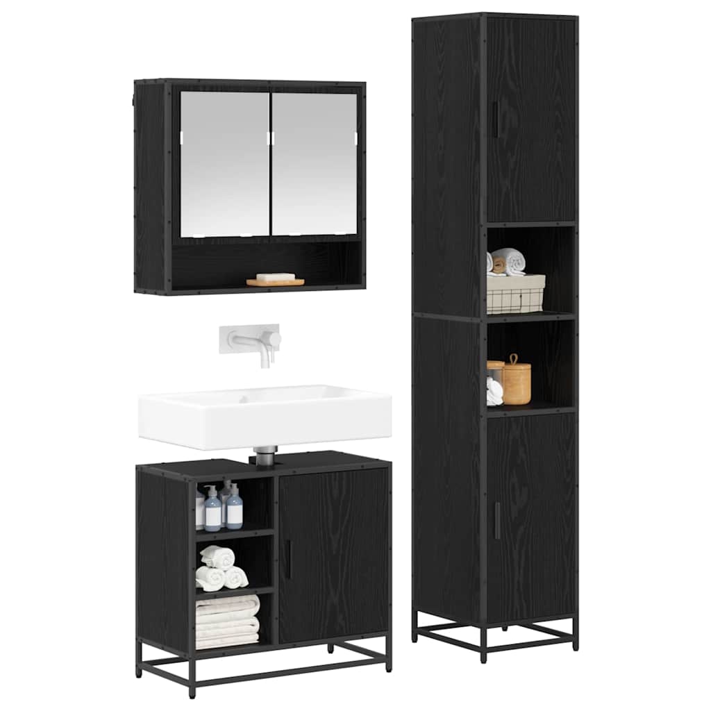 Badezimmermöbel-Set 3 stk. Schwarz Eichen-Optik