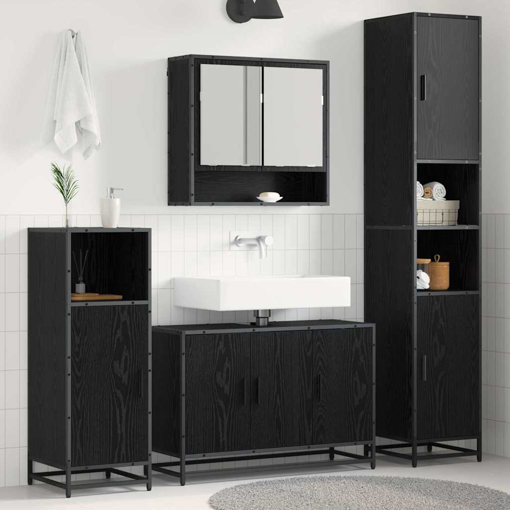 Badezimmermöbel-Set 4 stk. Schwarz Eichen-Optik