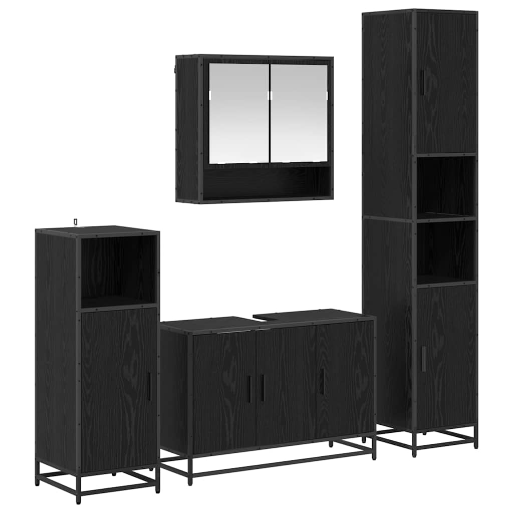 Badezimmermöbel-Set 4 stk. Schwarz Eichen-Optik
