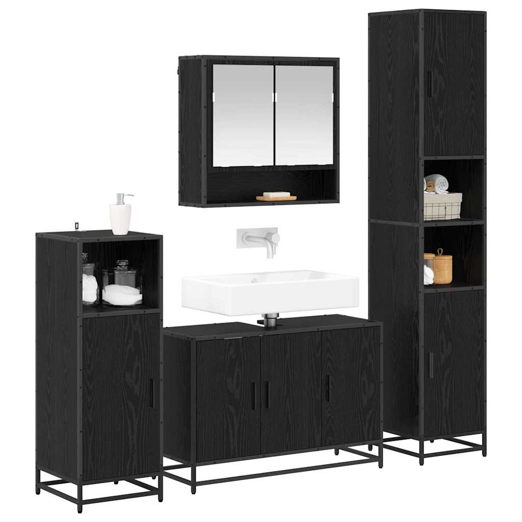 Badezimmermöbel-Set 4 stk. Schwarz Eichen-Optik