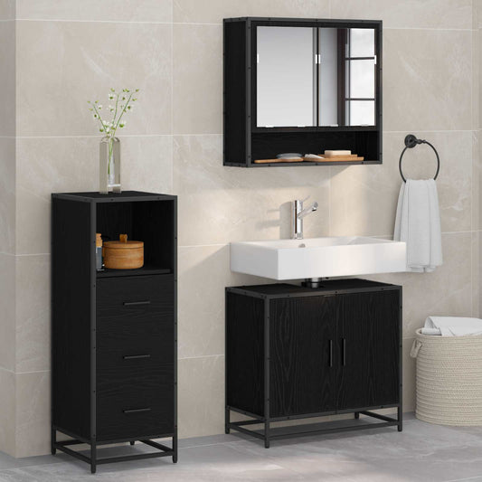 Badezimmermöbel-Set 3 stk. Schwarz Eichen-Optik 65 x 33 x 60 cm