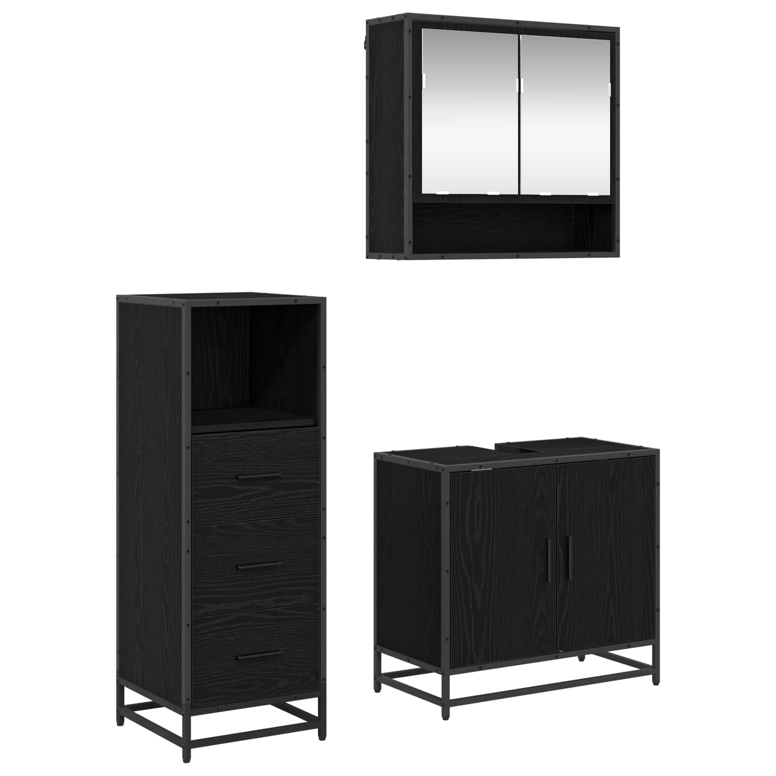 Badezimmermöbel-Set 3 stk. Schwarz Eichen-Optik 65 x 33 x 60 cm