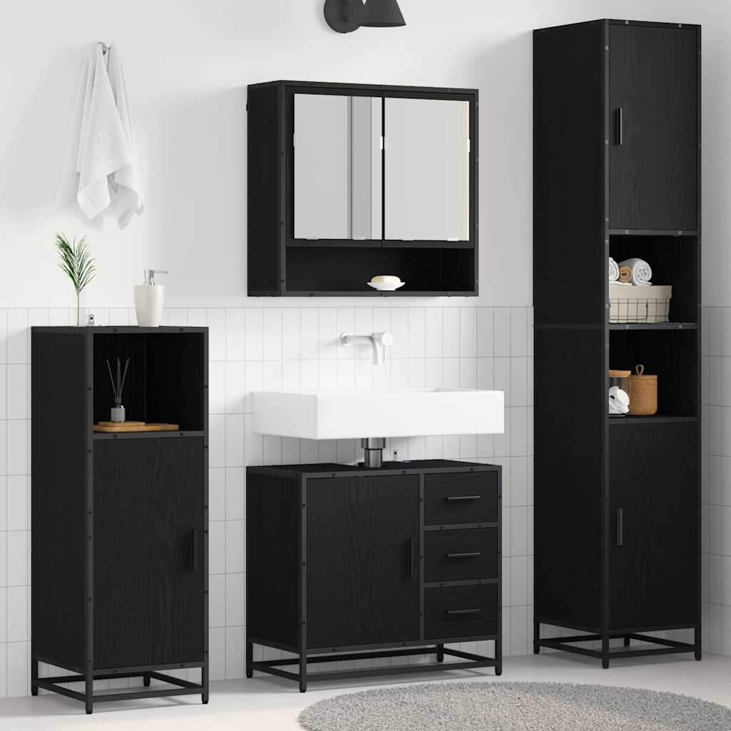 Badezimmermöbel-Set 4 stk. Schwarz Eichen-Optik