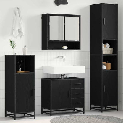 Badezimmermöbel-Set 4 stk. Schwarz Eichen-Optik