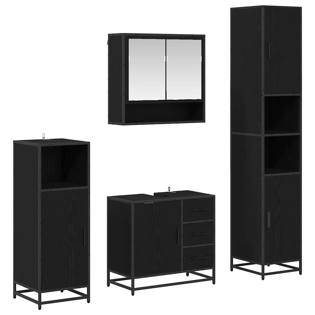 Badezimmermöbel-Set 4 stk. Schwarz Eichen-Optik
