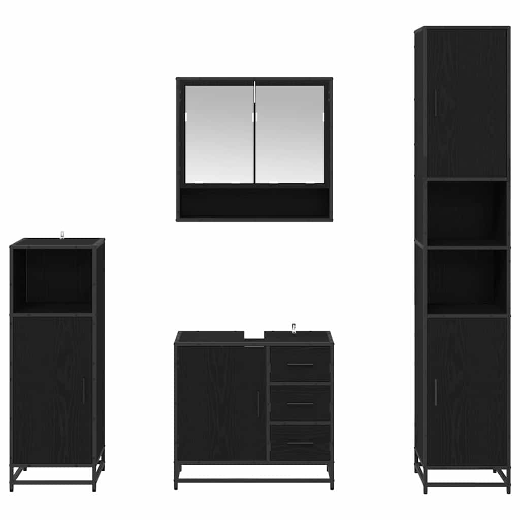 Badezimmermöbel-Set 4 stk. Schwarz Eichen-Optik