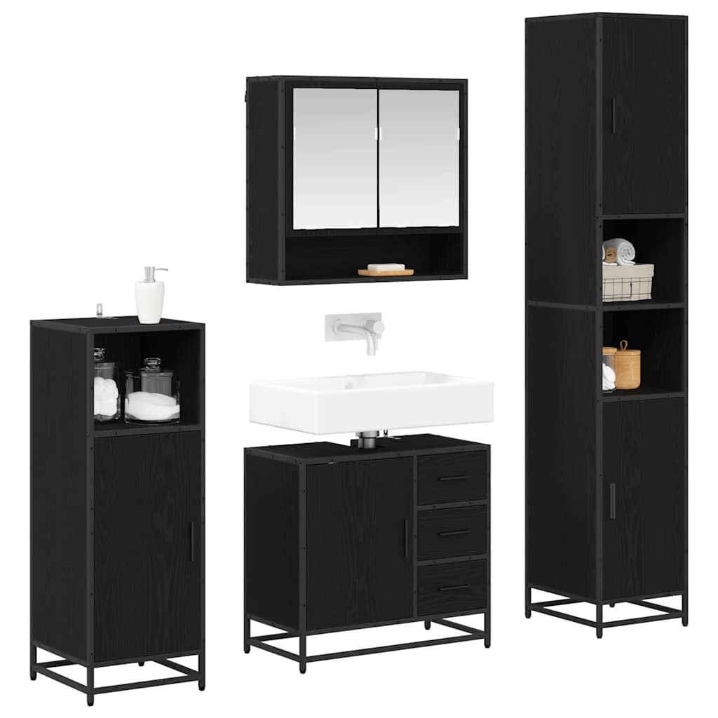 Badezimmermöbel-Set 4 stk. Schwarz Eichen-Optik