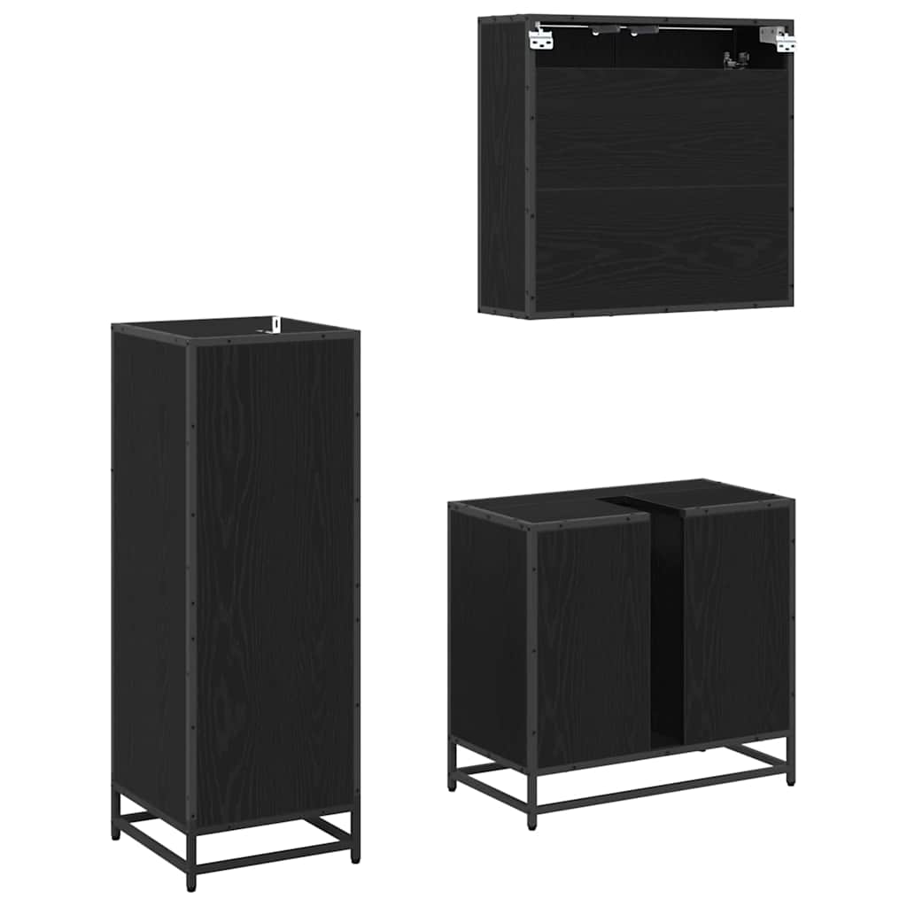 Badezimmermöbel-Set 3 stk. Schwarz Eichen-Optik 65 x 33 x 60 cm