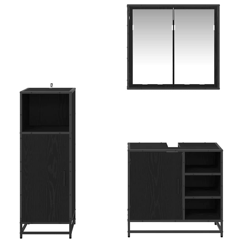 Badezimmermöbel-Set 3 stk. Schwarz Eichen-Optik 65 x 33 x 60 cm