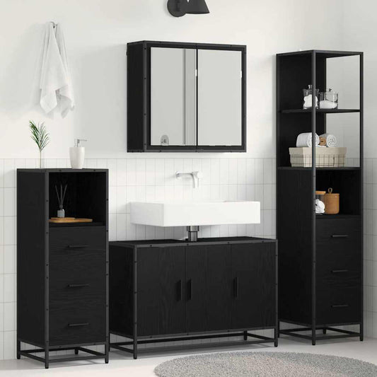 Badezimmermöbel-Set 3 stk. Schwarz Eichen-Optik 90 x 33 x 60 cm
