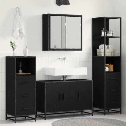 Badezimmermöbel-Set 3 stk. Schwarz Eichen-Optik 90 x 33 x 60 cm