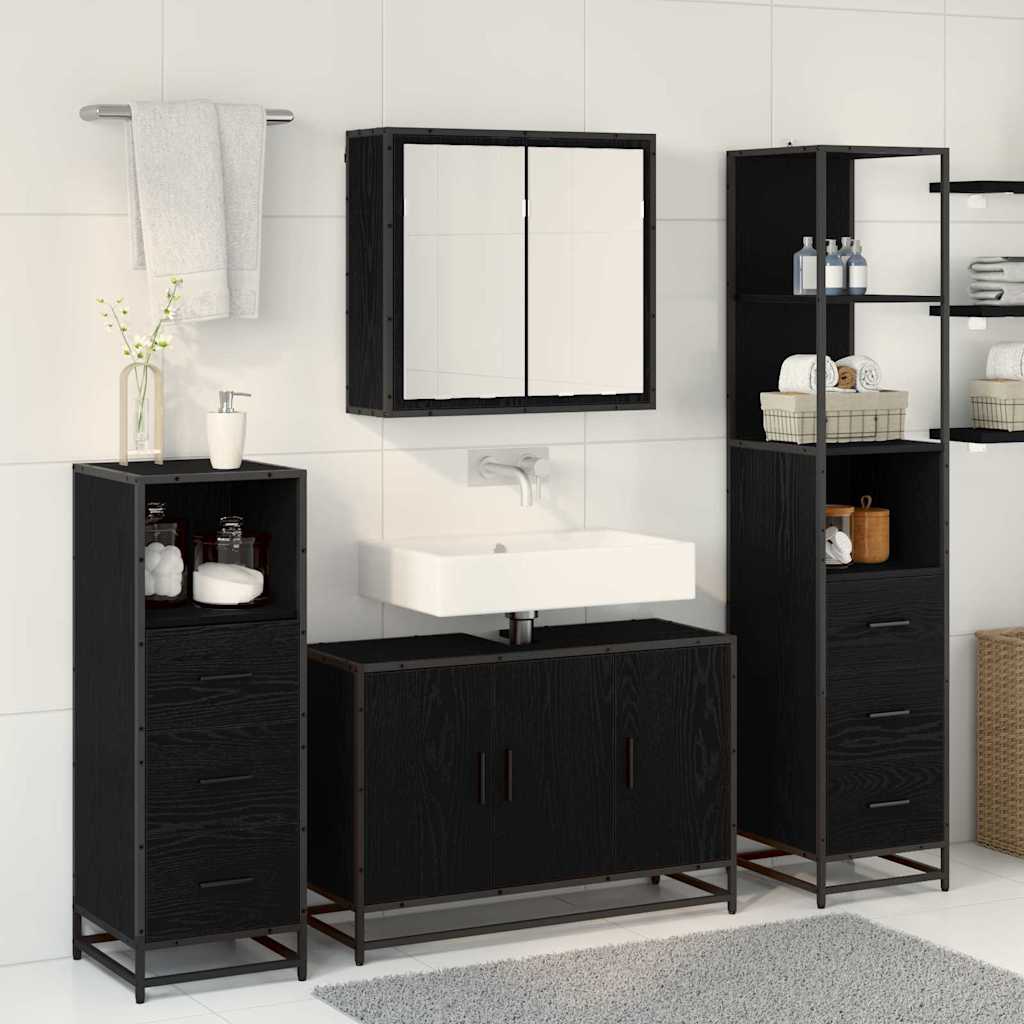 Badezimmermöbel-Set 3 stk. Schwarz Eichen-Optik 90 x 33 x 60 cm