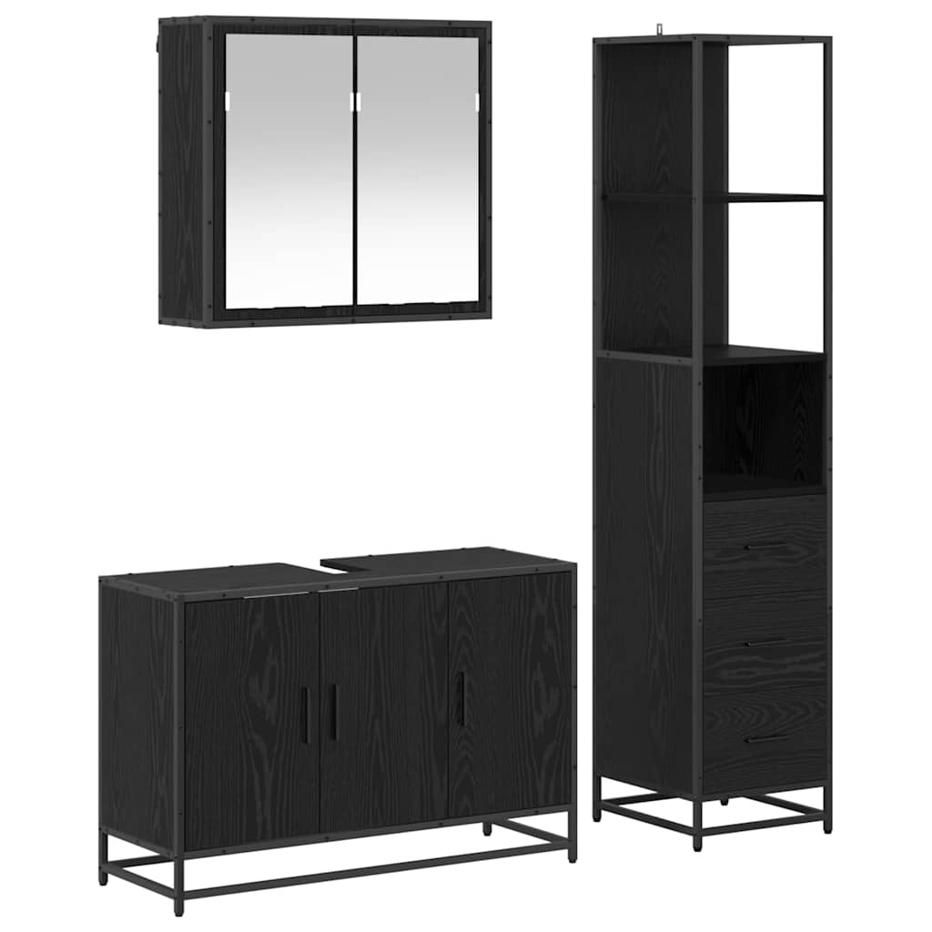 Badezimmermöbel-Set 3 stk. Schwarz Eichen-Optik 90 x 33 x 60 cm