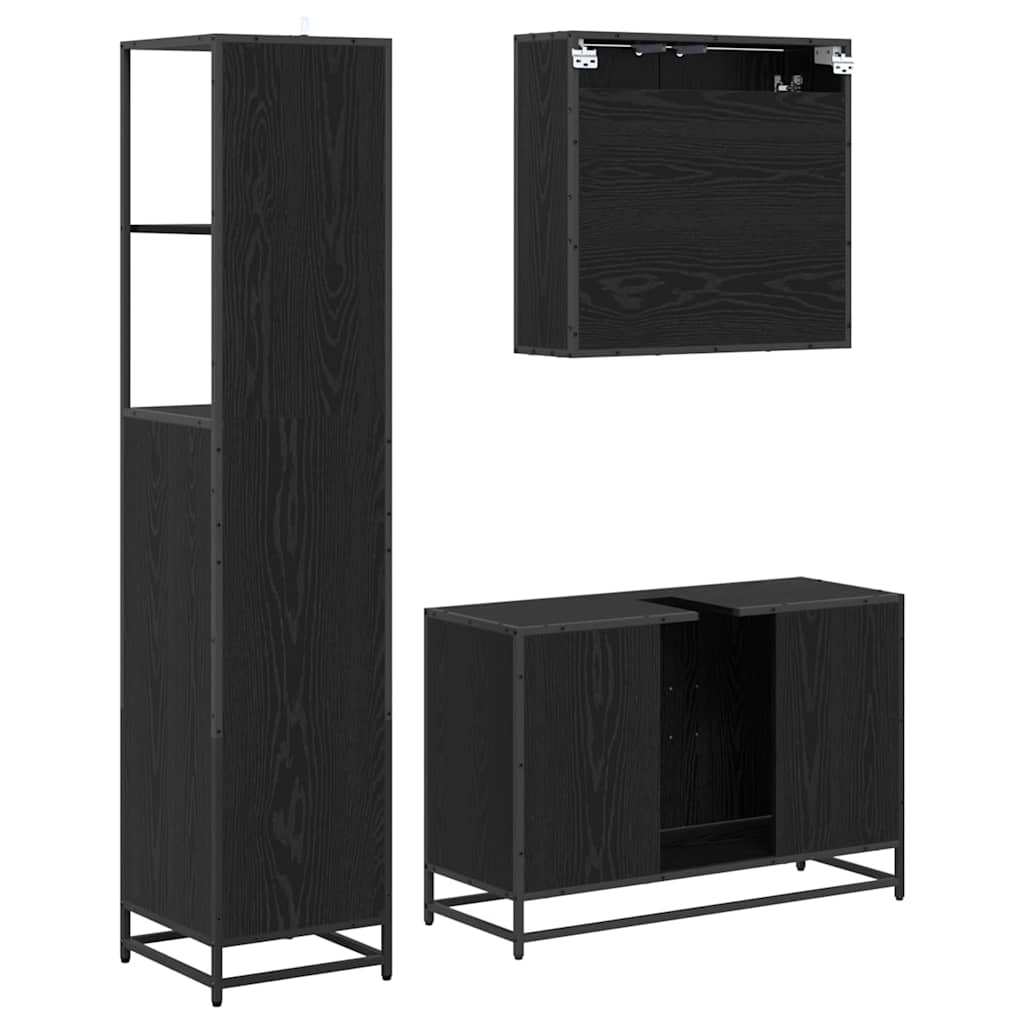 Badezimmermöbel-Set 3 stk. Schwarz Eichen-Optik 90 x 33 x 60 cm