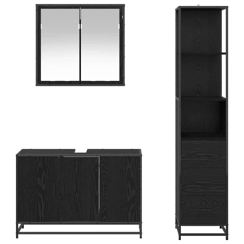 Badezimmermöbel-Set 3 stk. Schwarz Eichen-Optik 90 x 33 x 60 cm
