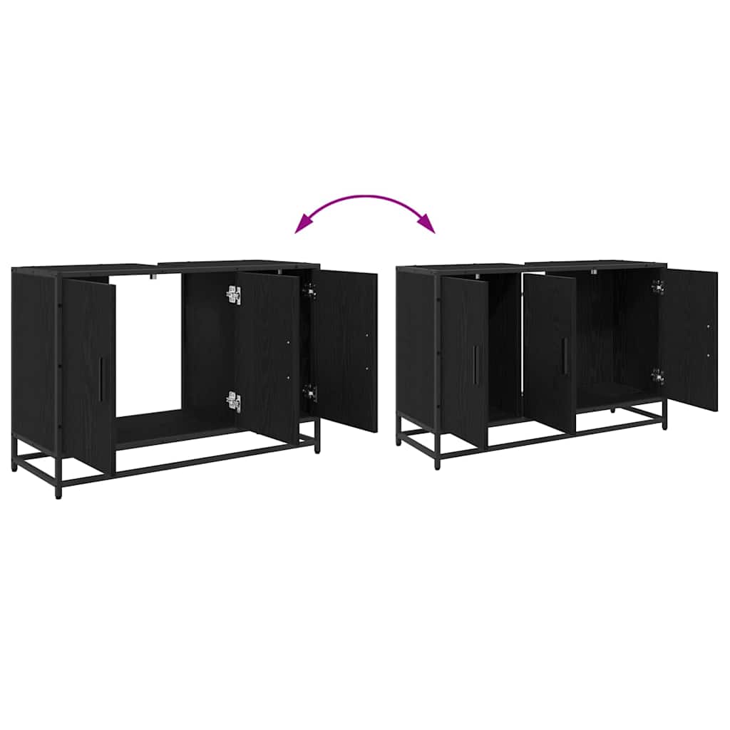 Badezimmermöbel-Set 3 stk. Schwarz Eichen-Optik 90 x 33 x 60 cm