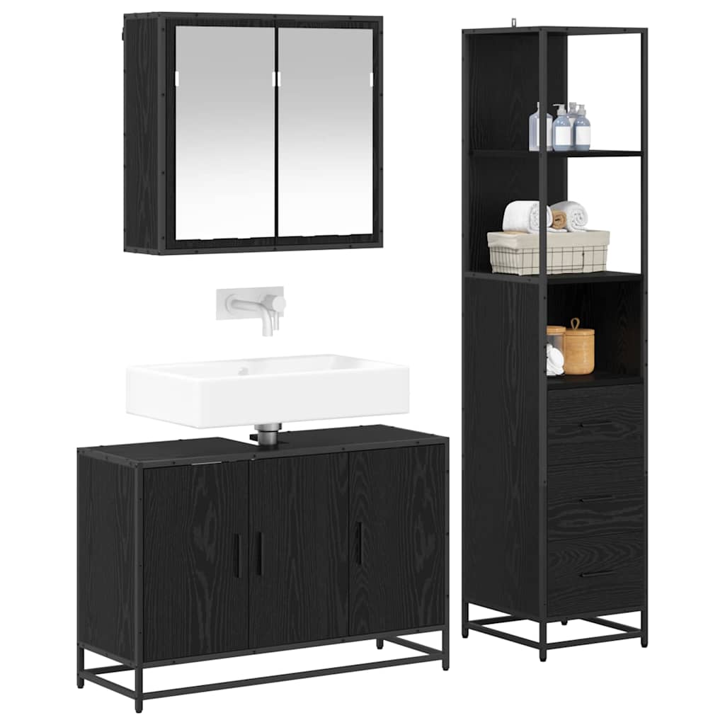 Badezimmermöbel-Set 3 stk. Schwarz Eichen-Optik 90 x 33 x 60 cm