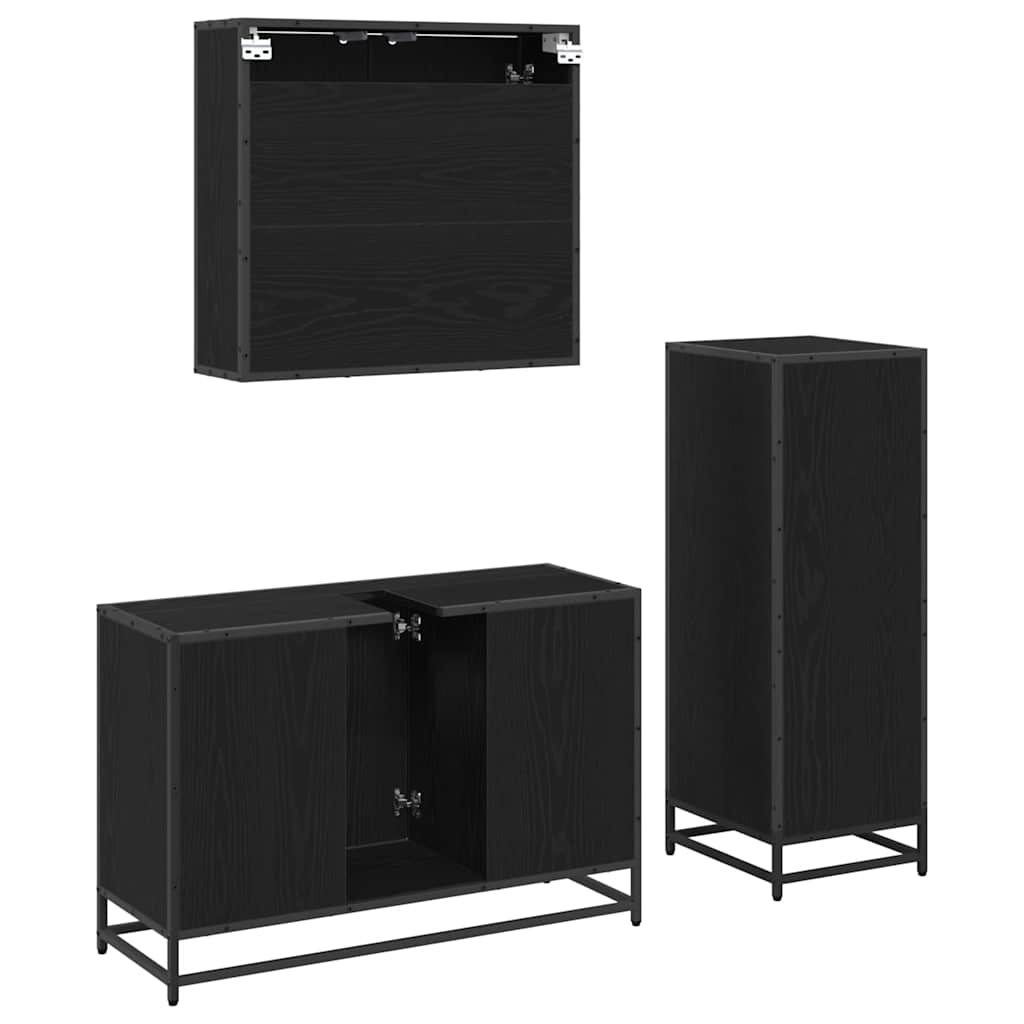 Badezimmermöbel-Set 3 stk. Schwarz Eichen-Optik 90 x 33 x 60 cm