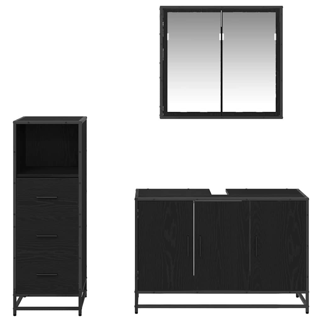 Badezimmermöbel-Set 3 stk. Schwarz Eichen-Optik 90 x 33 x 60 cm